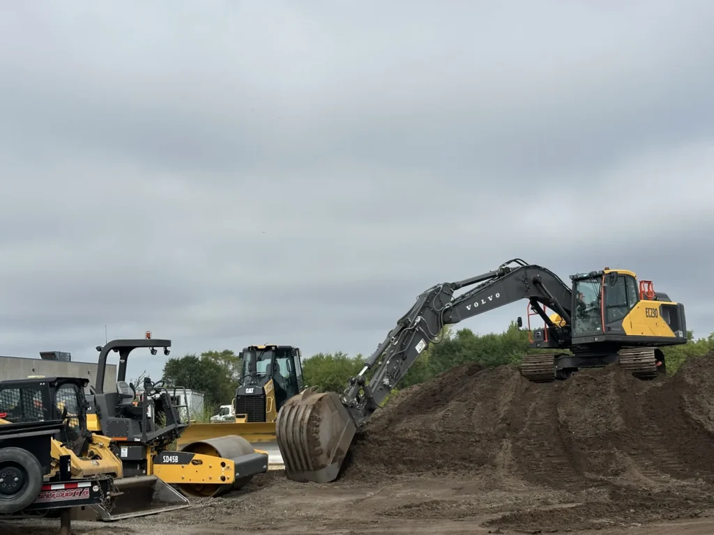 Excavator and loaders working on an earthwork site